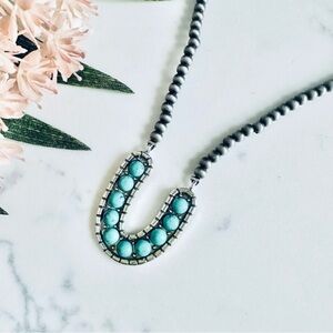2/$30🌵 Boho Antiqued Silver Bead Turquoise Arch Necklace Southwestern Western
